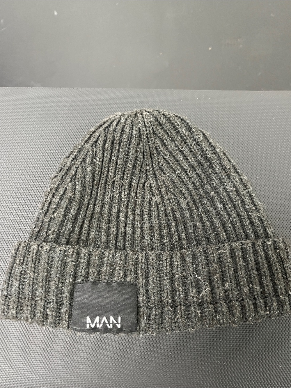 Boohoo man Gray Ribbed Knit Cuffed Beanie #1253